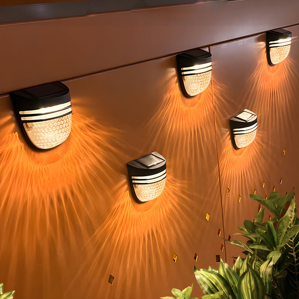 Modern Solar-Powered Black Wall Fence Lights - 4-Pack Outdoor Decorative Lighting