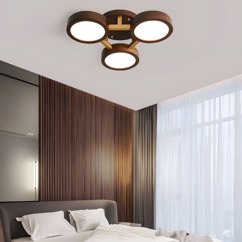 Modern Sputnik Flush Mount LED Light - Walnut Circles Ceiling Fixture