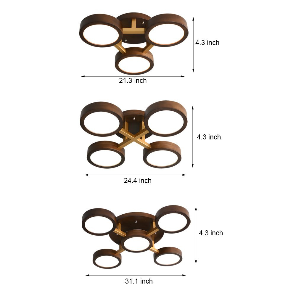Modern Sputnik Flush Mount LED Light - Walnut Circles Ceiling Fixture