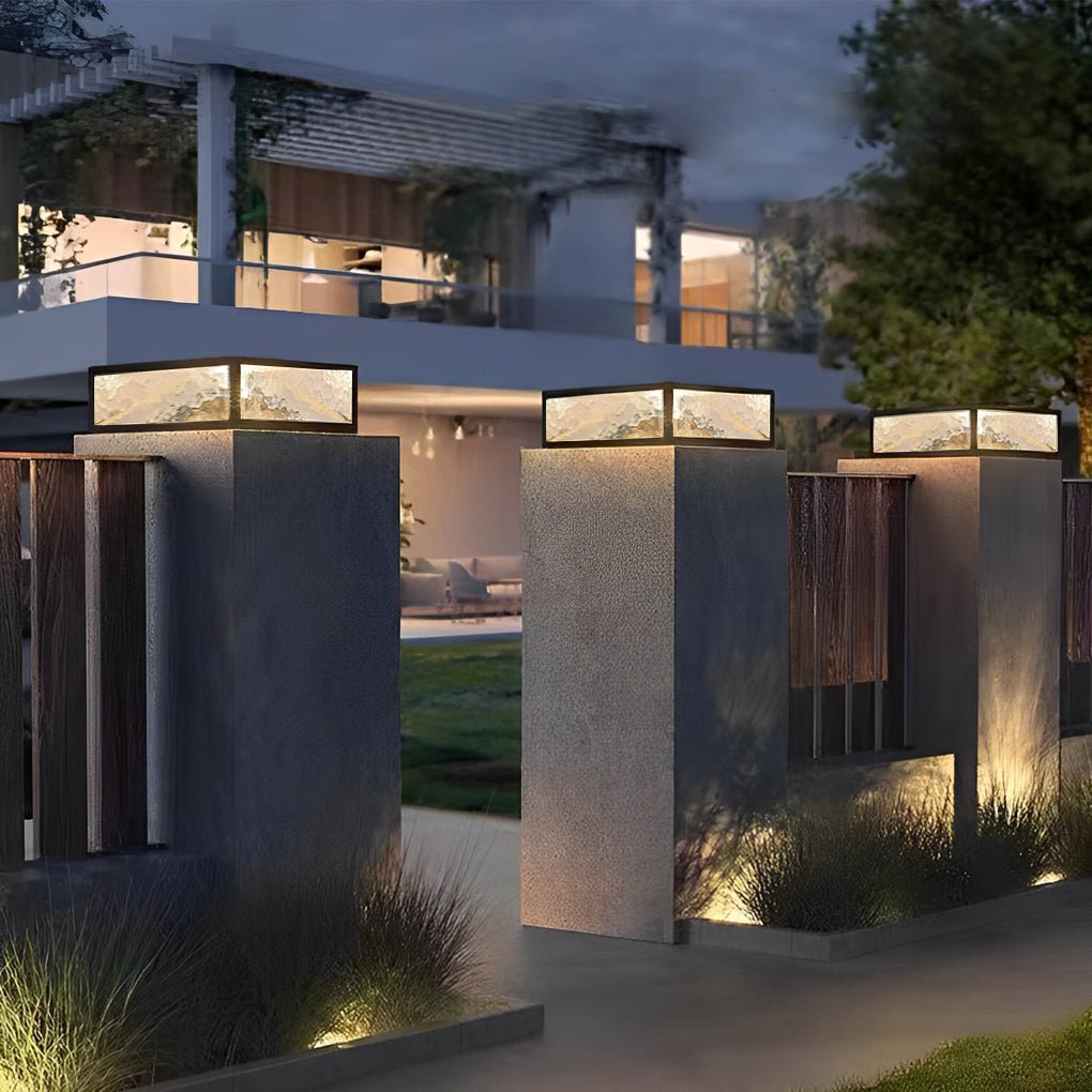 Modern Square Outdoor Pillar Lights - LED Waterproof Garden Lighting