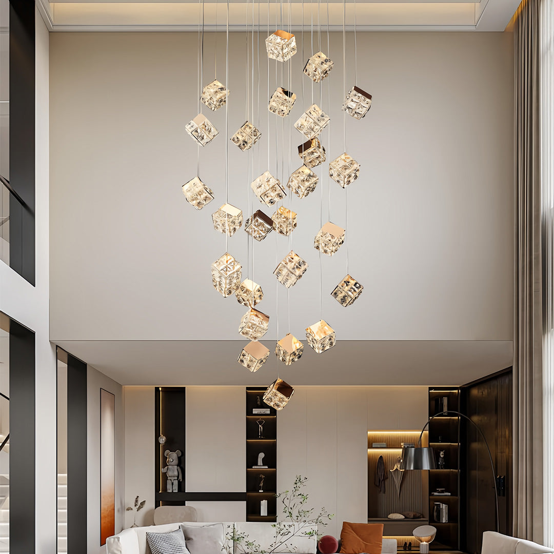 Stairs Chandelier Magic Cube Crystal Ceiling Light, Modern LED Lighting Fixture, Elegant Home Decor, Dimmable Design, Luxury Ceiling Lamp