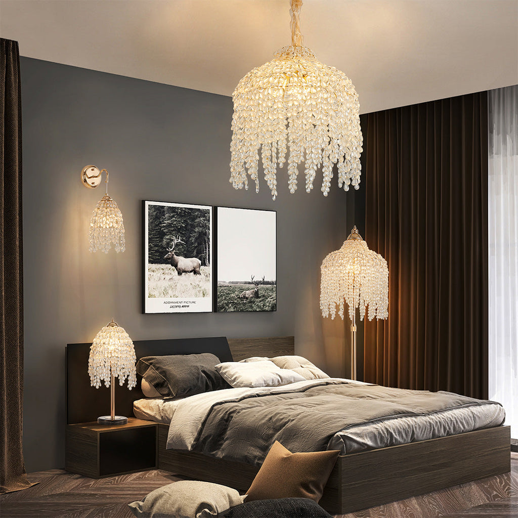 Teardrop Crystal Chandelier - French Metal Ceiling Light