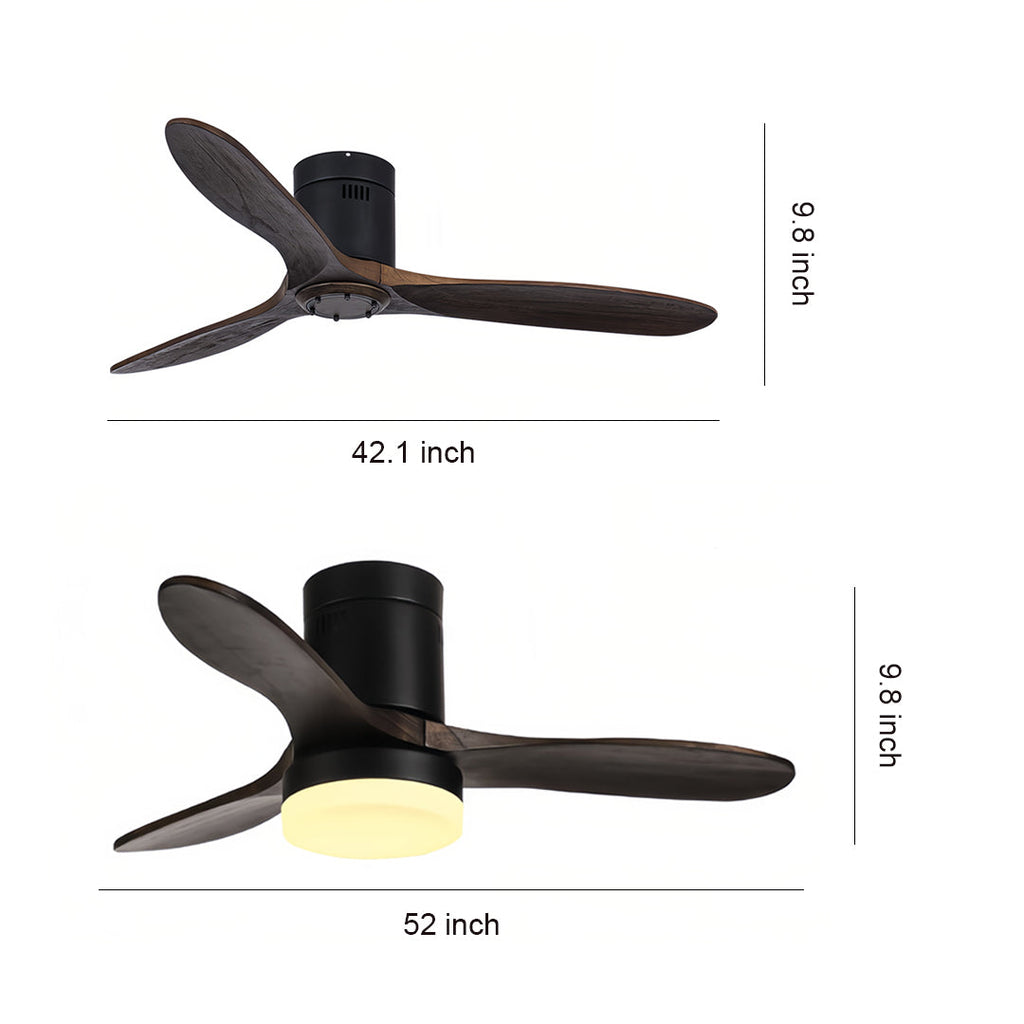 Three Blade LED Ceiling Fan with Remote Control - Modern Wood Design