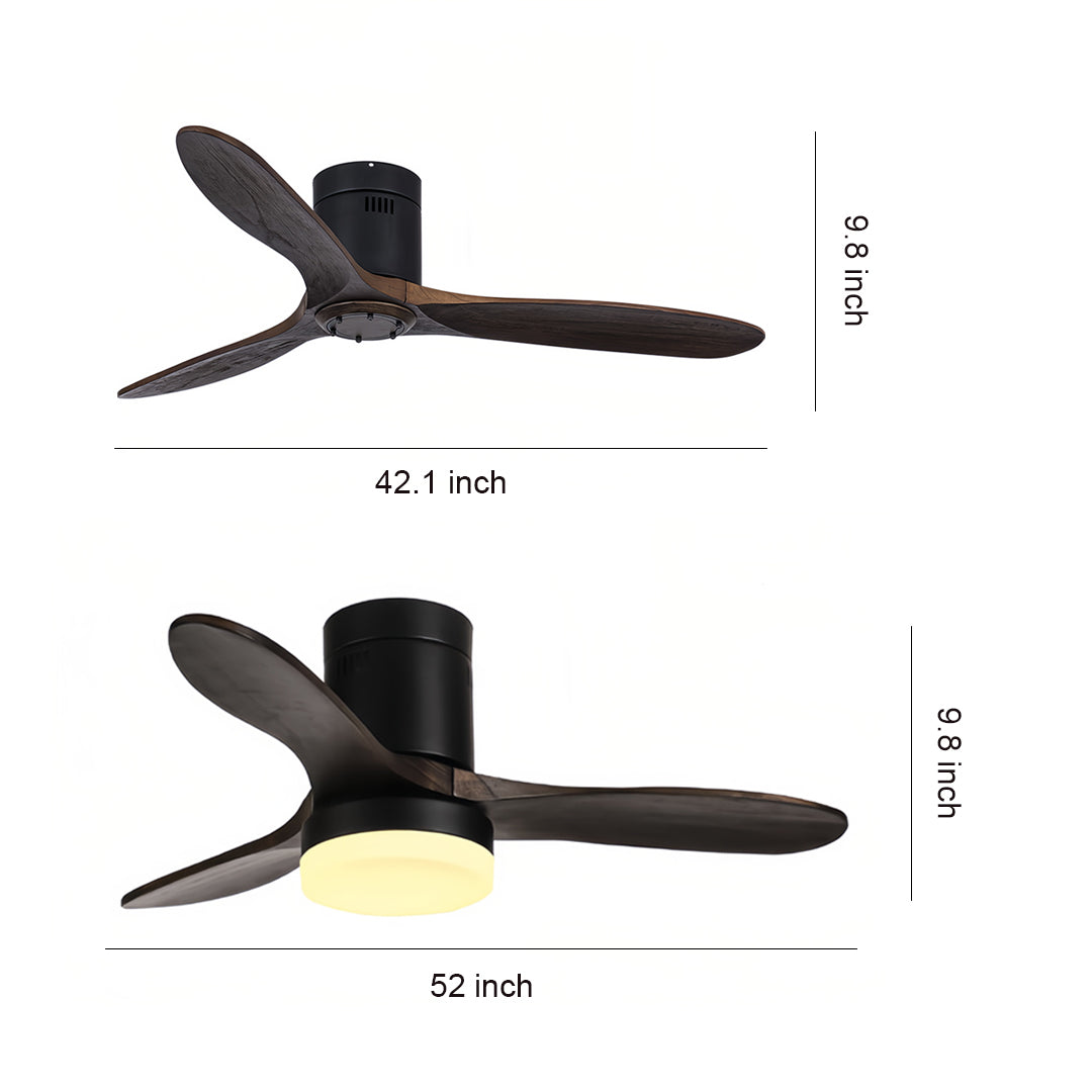 Three Blade LED Ceiling Fan with Remote Control - Modern Wood Design