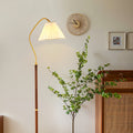 Walnut Floor Lamp with Fabric Shade - Elegant American Retro Standing Lamp