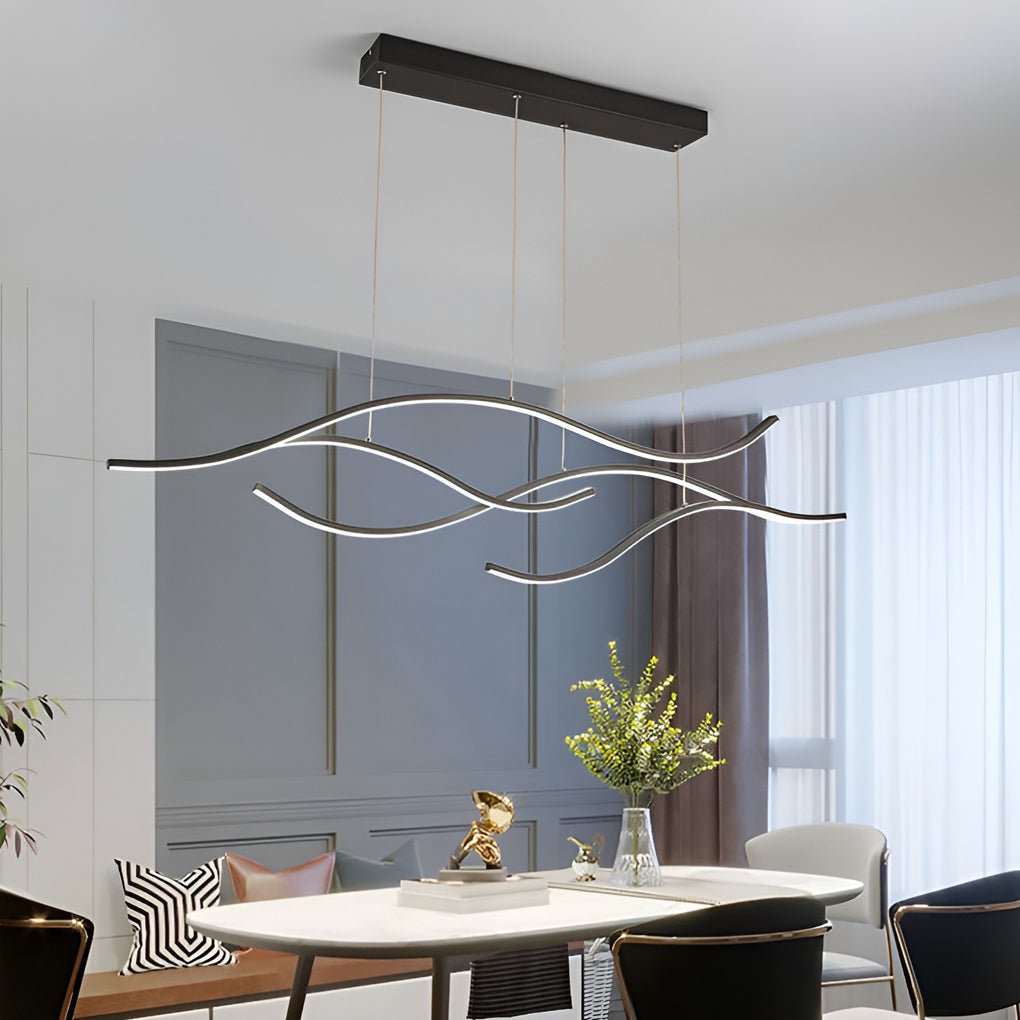Curved Wavy LED Pendant Light - Modern Metal Ceiling Fixture