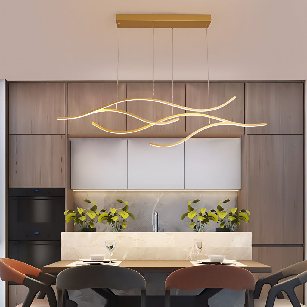Curved Wavy LED Pendant Light - Modern Metal Ceiling Fixture