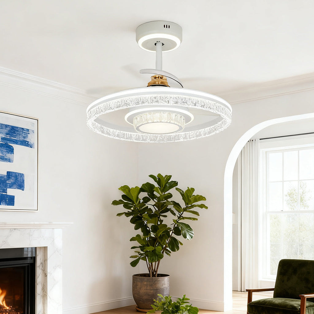 Nordic Luxury Ceiling Fan with Round Light - White Aluminum Body