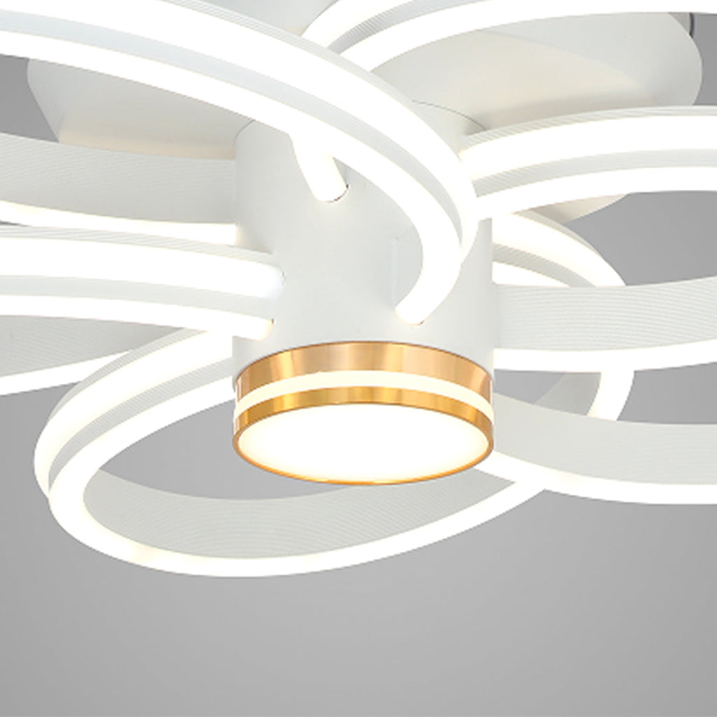 White Ceiling Fan Light with Variable Frequency Iron Art Design