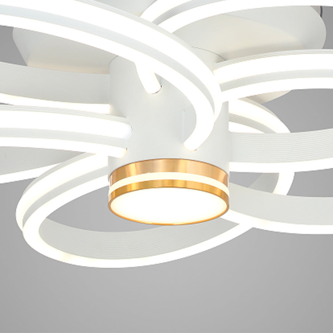 White Ceiling Fan Light with Variable Frequency Iron Art Design