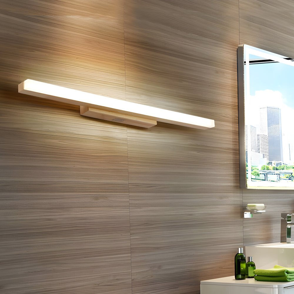 Modern Wooden LED Vanity Light Rectangular Wall-Mount Bathroom Lighting Fixture, Contemporary Design for Home Decor, Energy-Efficient LED Vanity Lighting, Stylish Wood Accent Wall Light, Bathroom Mirror Lighting, Sleek Modern Bathroom Vanity Light, Rustic