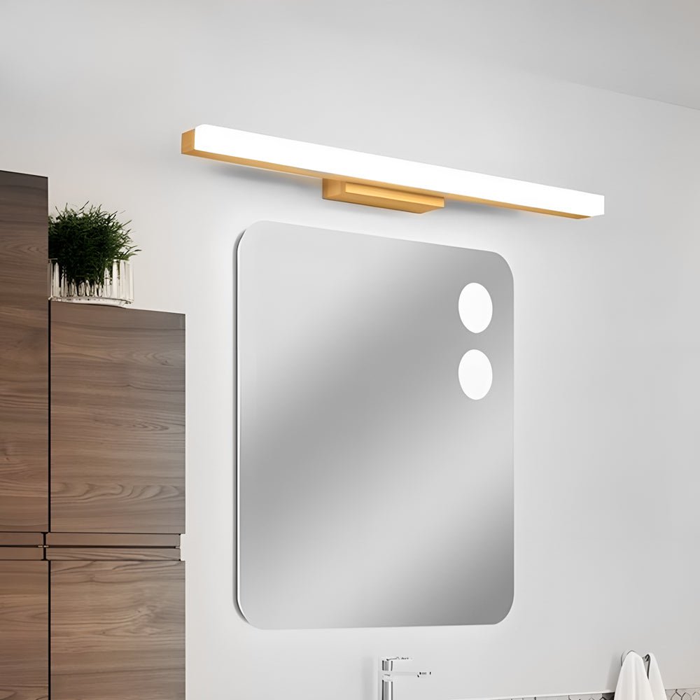 Modern Wooden LED Vanity Light Rectangular Wall-Mount Bathroom Lighting Fixture, Contemporary Design for Home Decor, Energy-Efficient LED Vanity Lighting, Stylish Wood Accent Wall Light, Bathroom Mirror Lighting, Sleek Modern Bathroom Vanity Light, Rustic