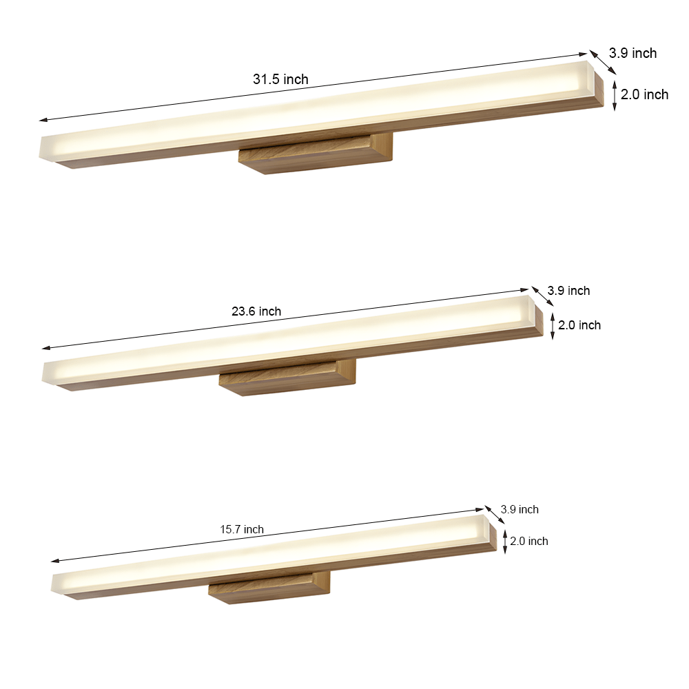 Modern Wooden LED Vanity Light Rectangular Wall-Mount Bathroom Lighting Fixture, Contemporary Design for Home Decor, Energy-Efficient LED Vanity Lighting, Stylish Wood Accent Wall Light, Bathroom Mirror Lighting, Sleek Modern Bathroom Vanity Light, Rustic