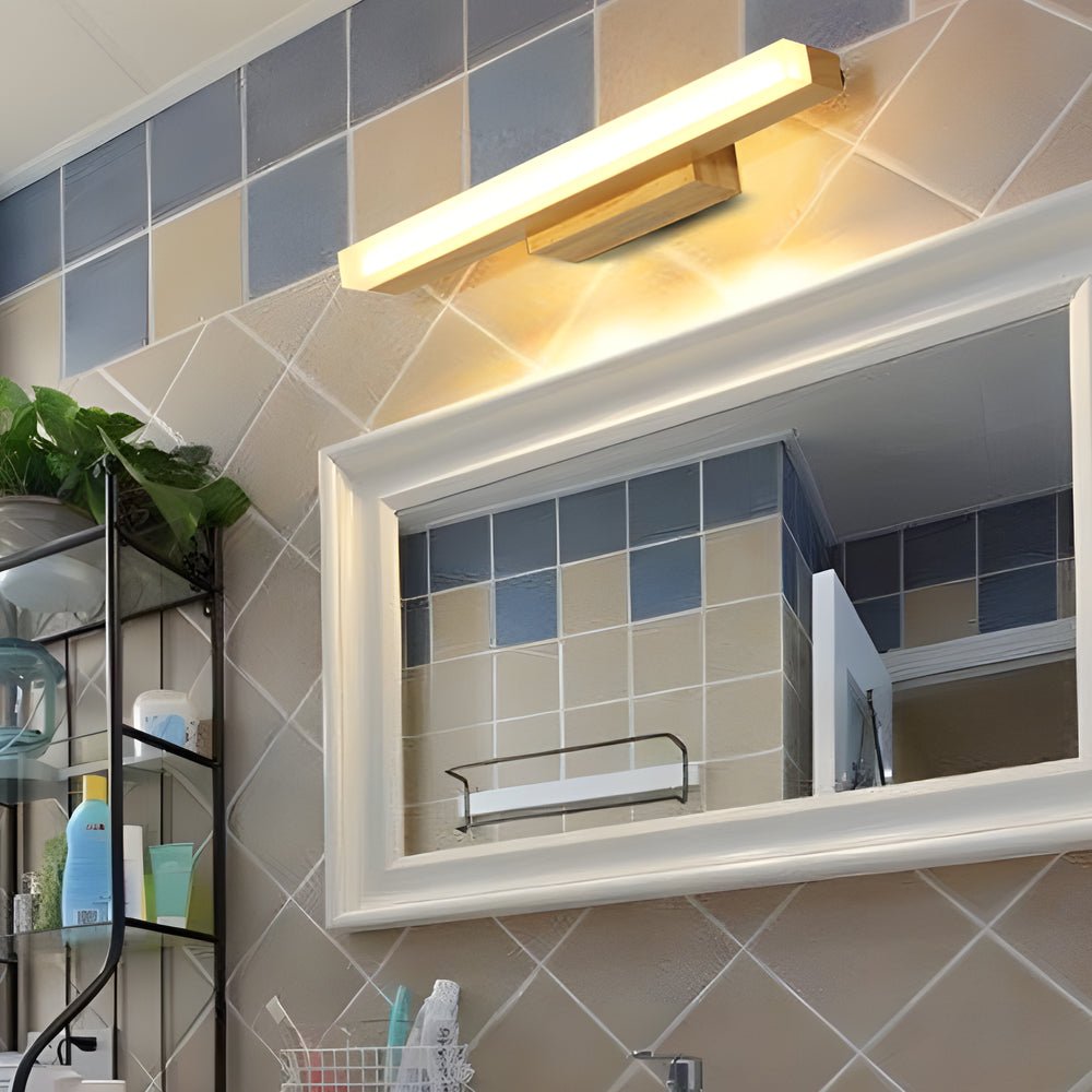 Modern Wooden LED Vanity Light Rectangular Wall-Mount Bathroom Lighting Fixture, Contemporary Design for Home Decor, Energy-Efficient LED Vanity Lighting, Stylish Wood Accent Wall Light, Bathroom Mirror Lighting, Sleek Modern Bathroom Vanity Light, Rustic
