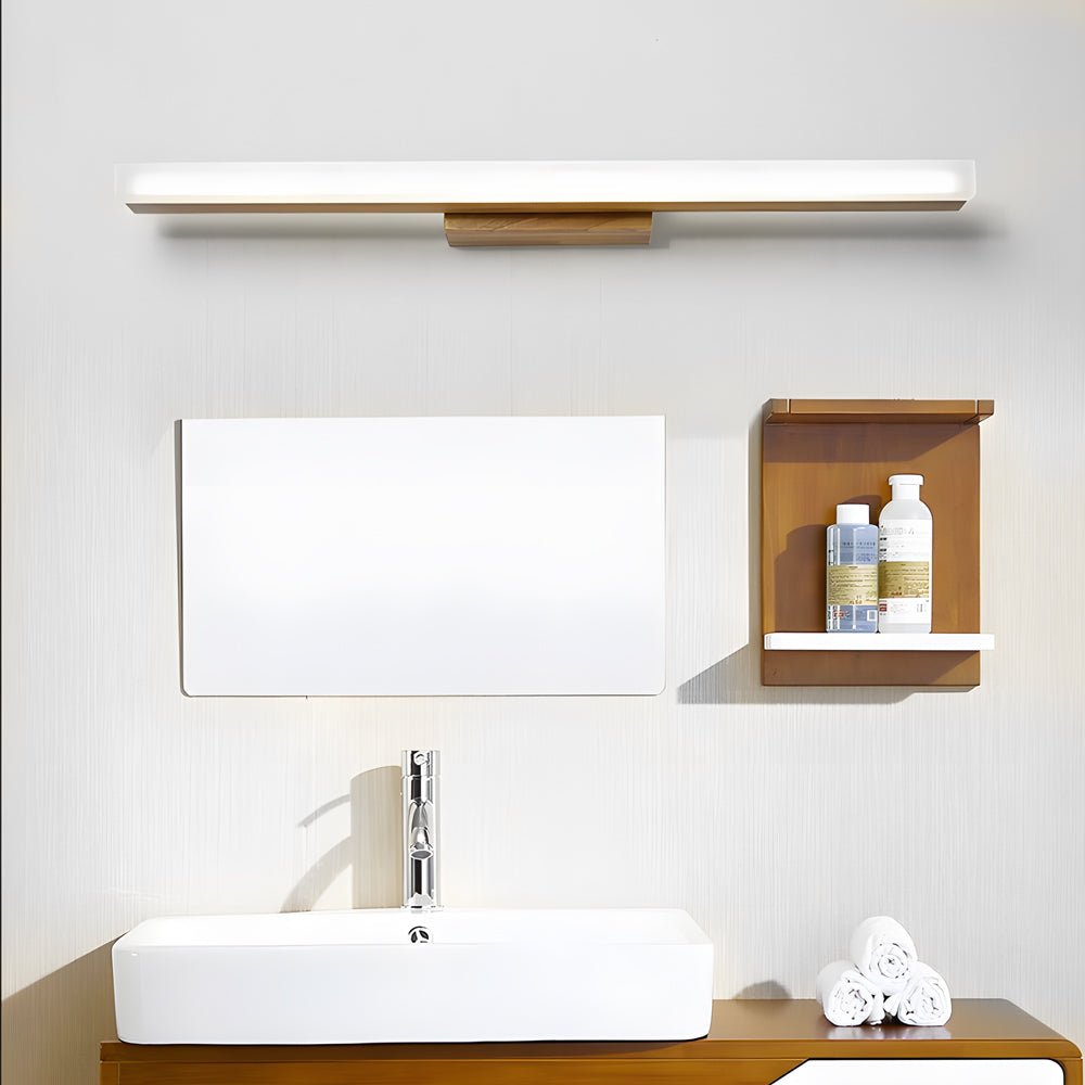 Modern Wooden LED Vanity Light Rectangular Wall-Mount Bathroom Lighting Fixture, Contemporary Design for Home Decor, Energy-Efficient LED Vanity Lighting, Stylish Wood Accent Wall Light, Bathroom Mirror Lighting, Sleek Modern Bathroom Vanity Light, Rustic