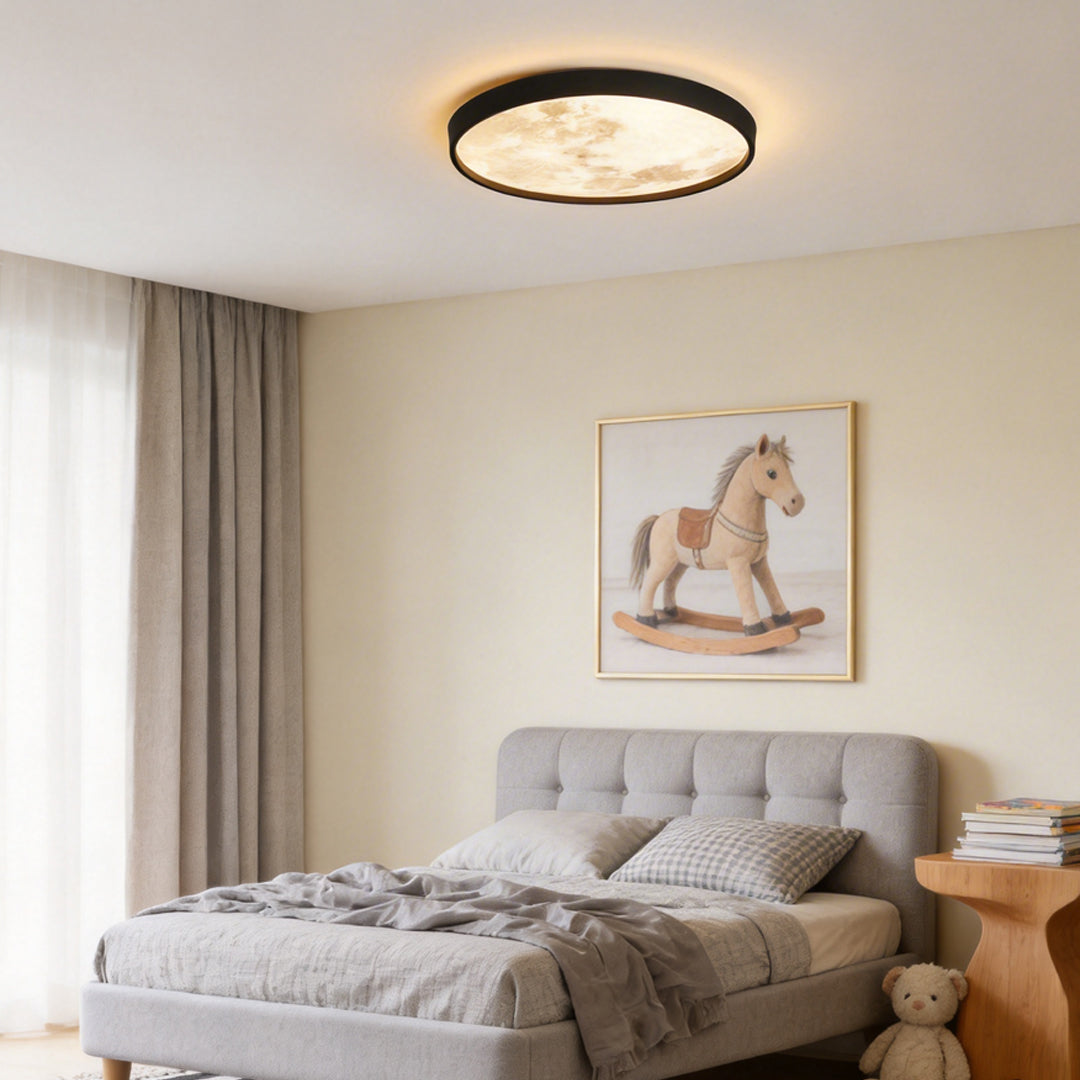 Moon Ceiling Light Black Circular LED Modern Design