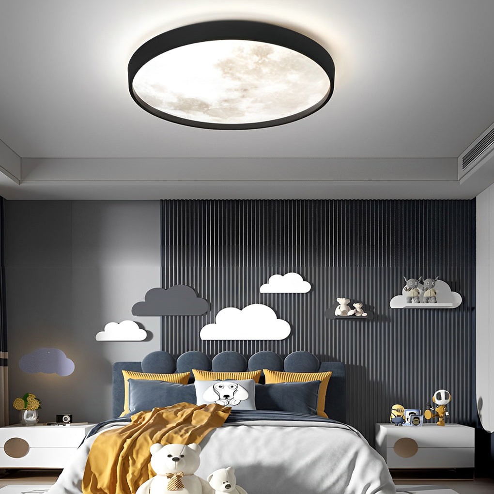 Moon Ceiling Light Black Circular LED Modern Design