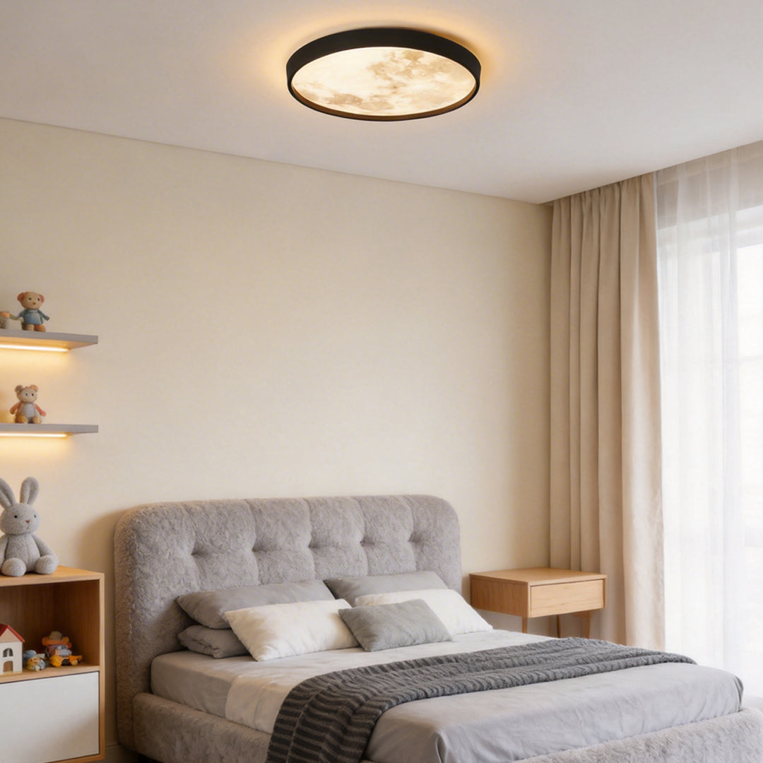 Moon Ceiling Light Black Circular LED Modern Design