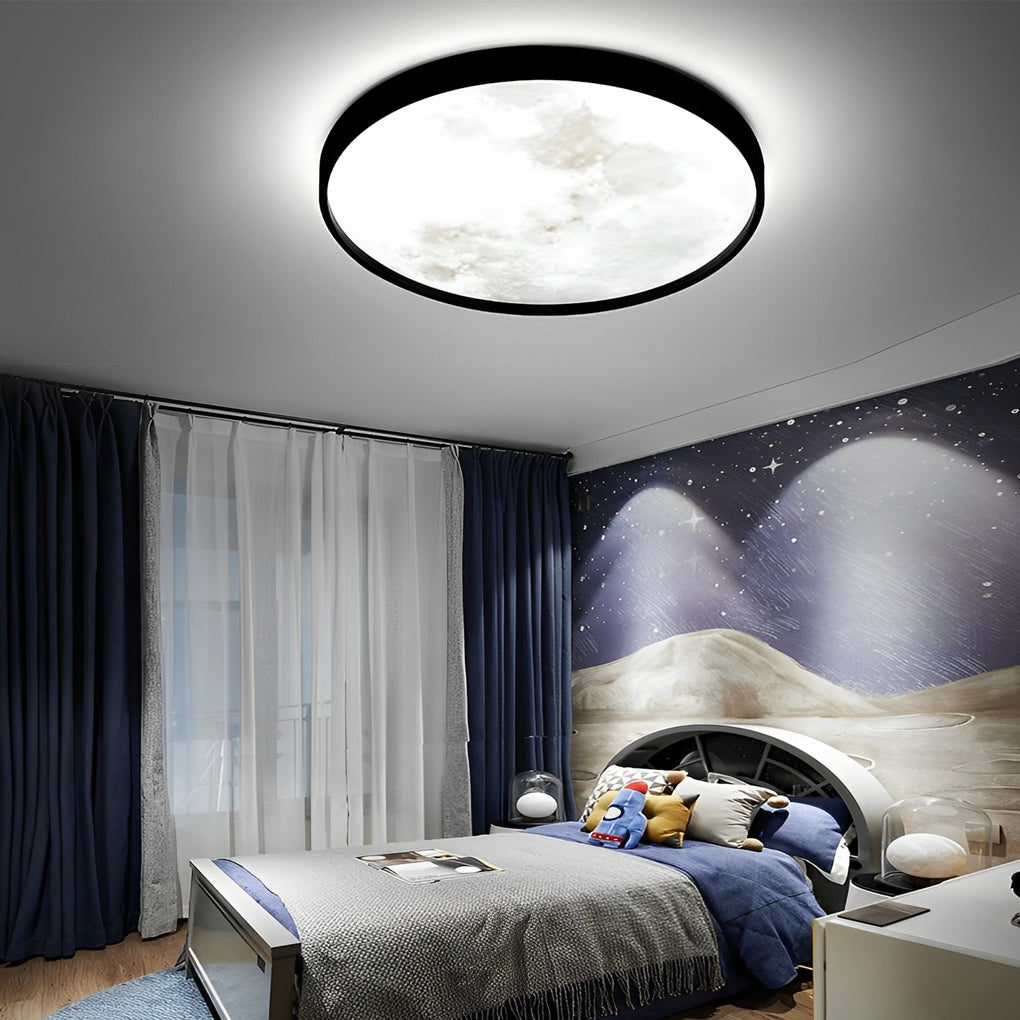 Moon Ceiling Light Black Circular LED Modern Design