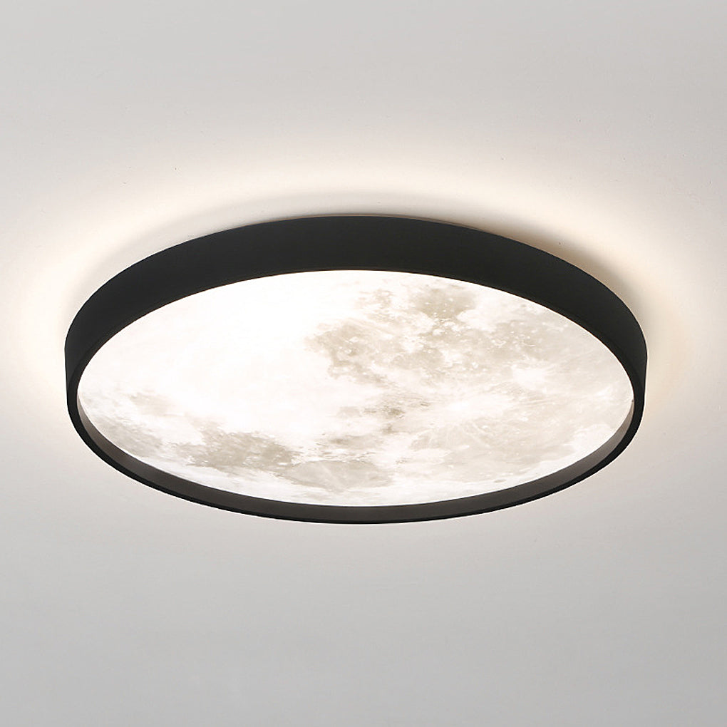 Moon Ceiling Light Black Circular LED Modern Design