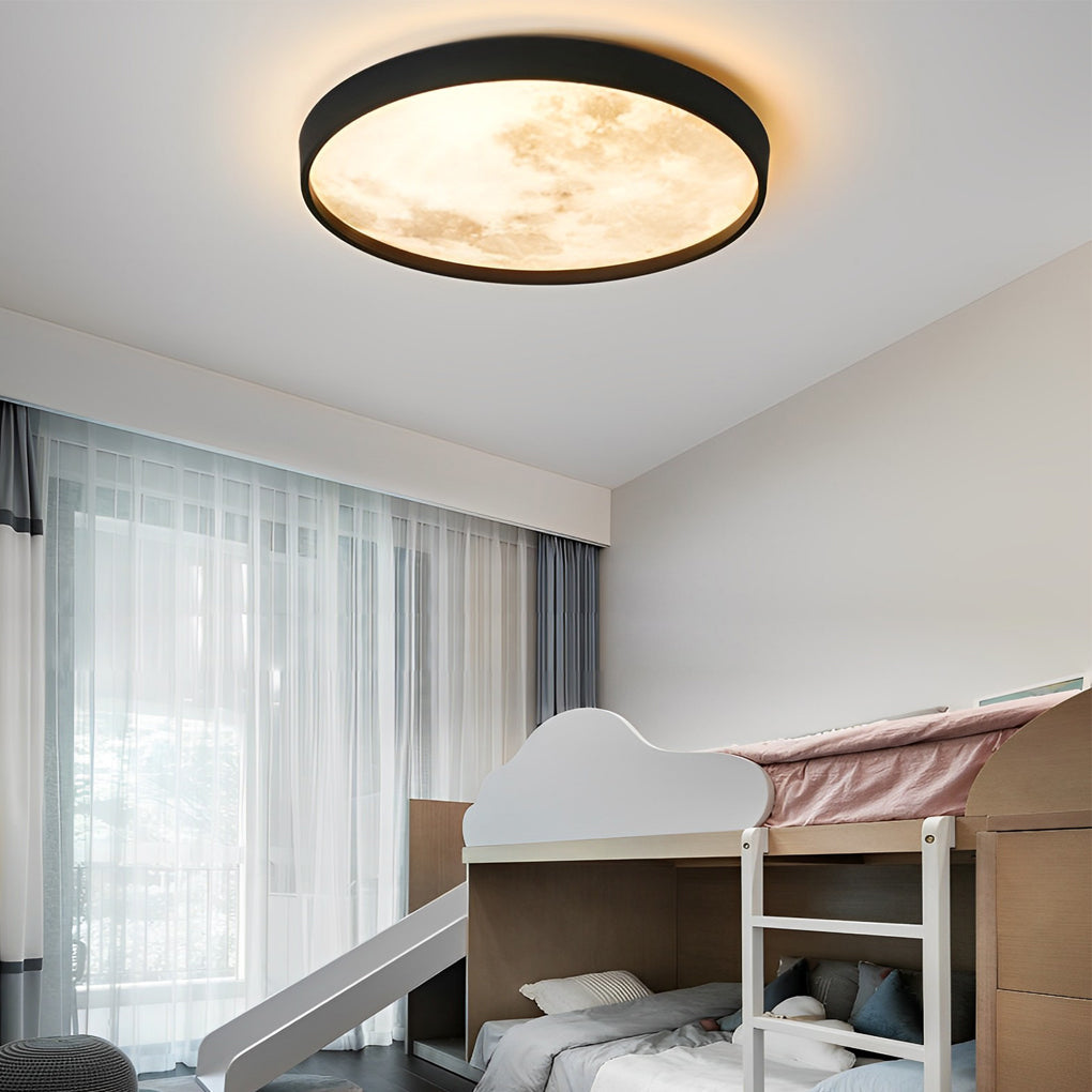 Moon Ceiling Light Black Circular LED Modern Design