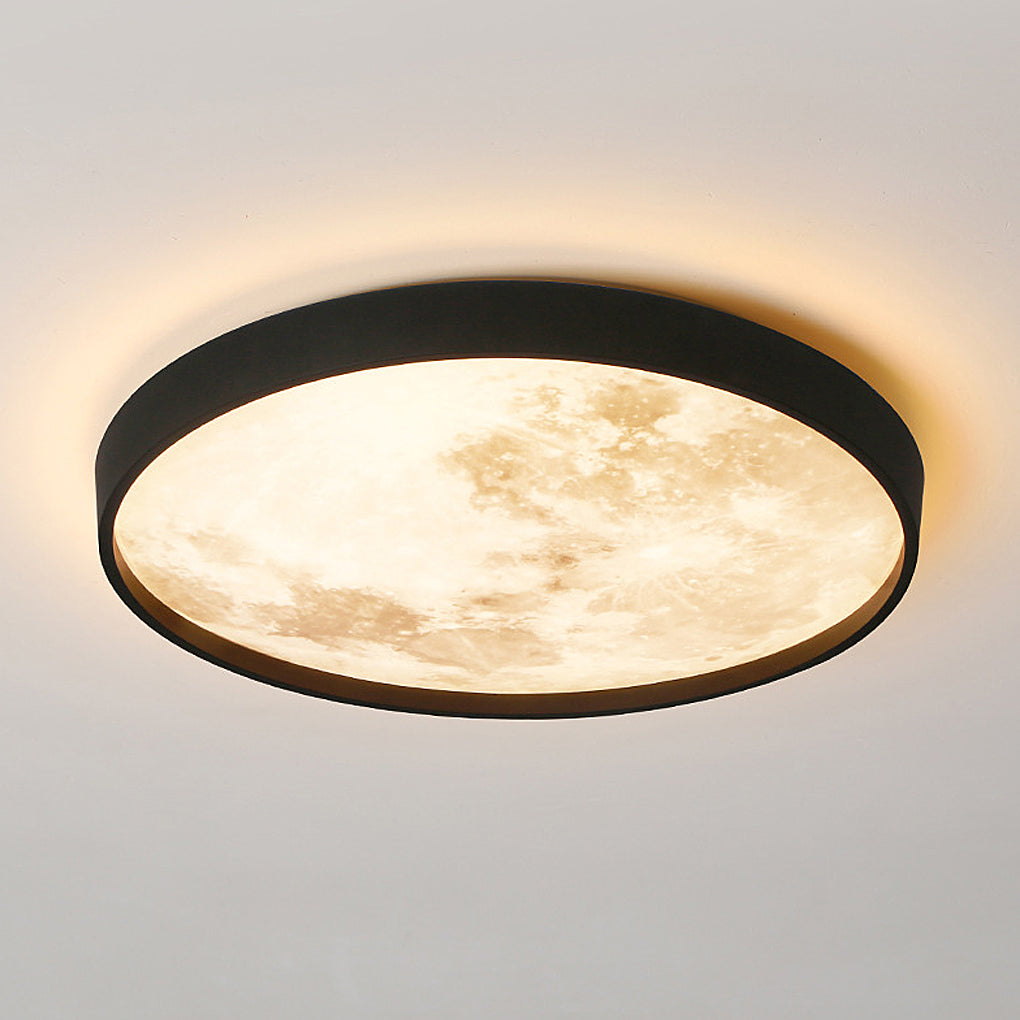 Moon Ceiling Light Black Circular LED Modern Design
