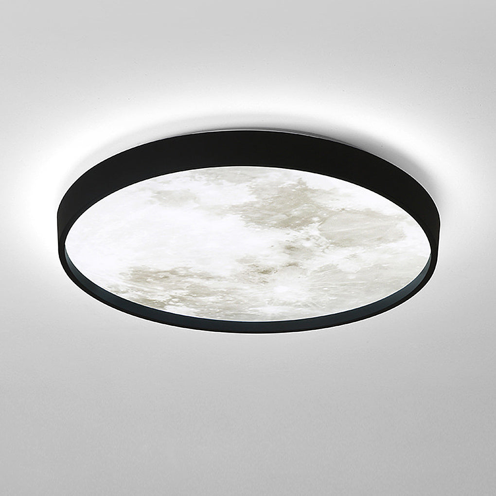 Moon Ceiling Light Black Circular LED Modern Design