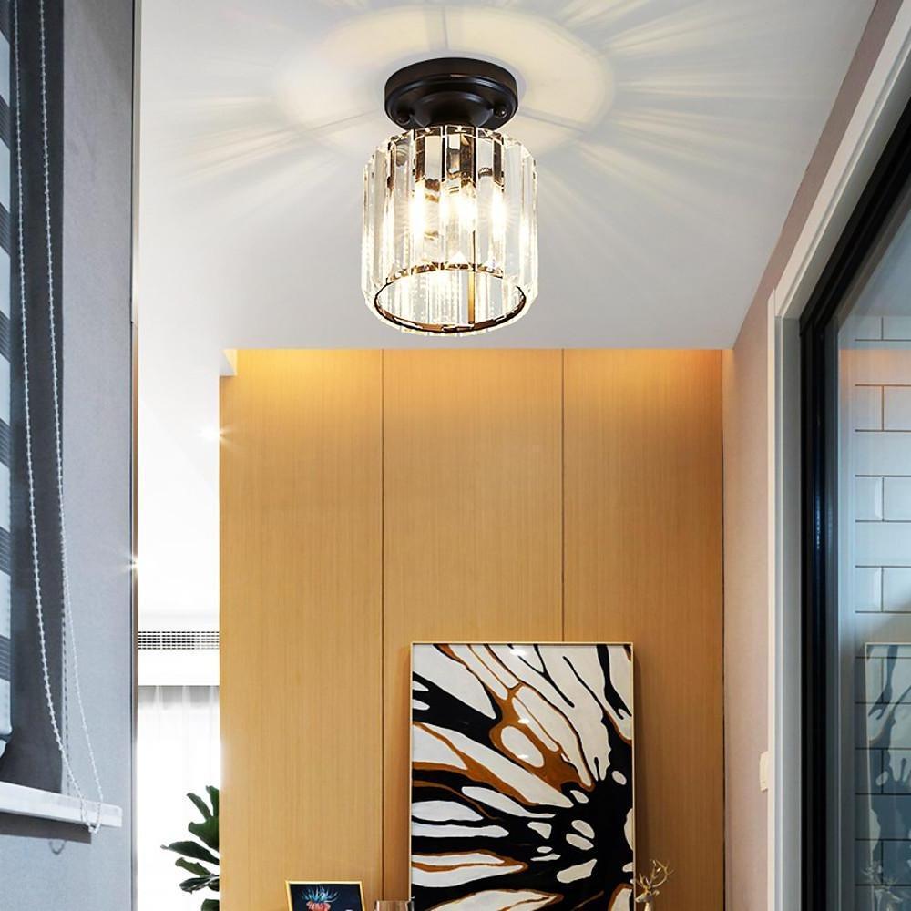 Crystal Foyer Semi Flush Mount Lighting - Modern Ceiling Lights for Entryway, Hallway, and Living Room