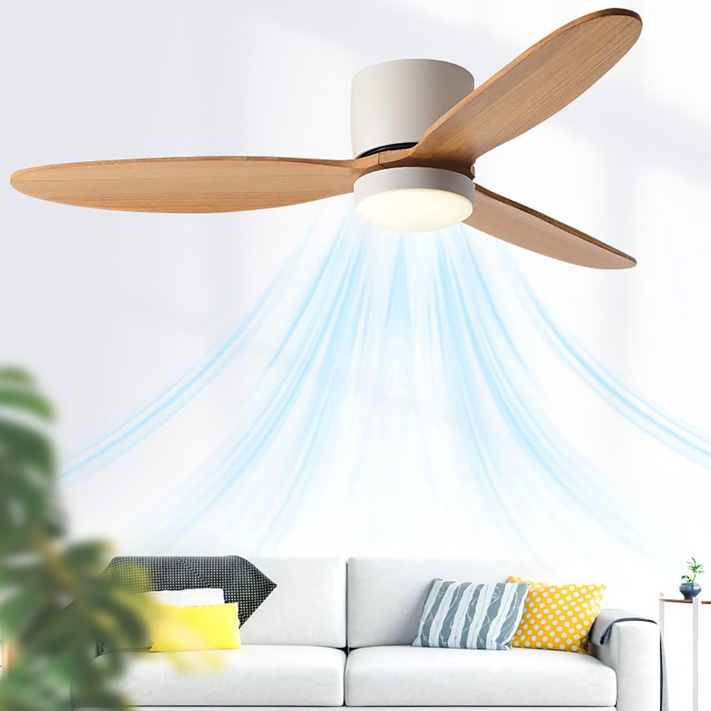 Natural Wood Ceiling Fan with LED Light - Nordic Style