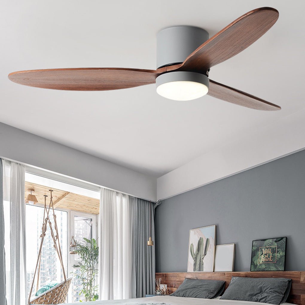 Natural Wood Ceiling Fan with LED Light - Nordic Style