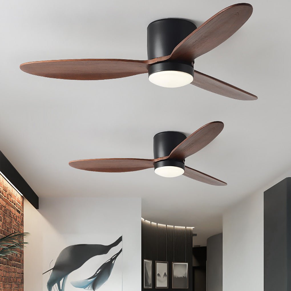 Natural Wood Ceiling Fan with LED Light - Nordic Style