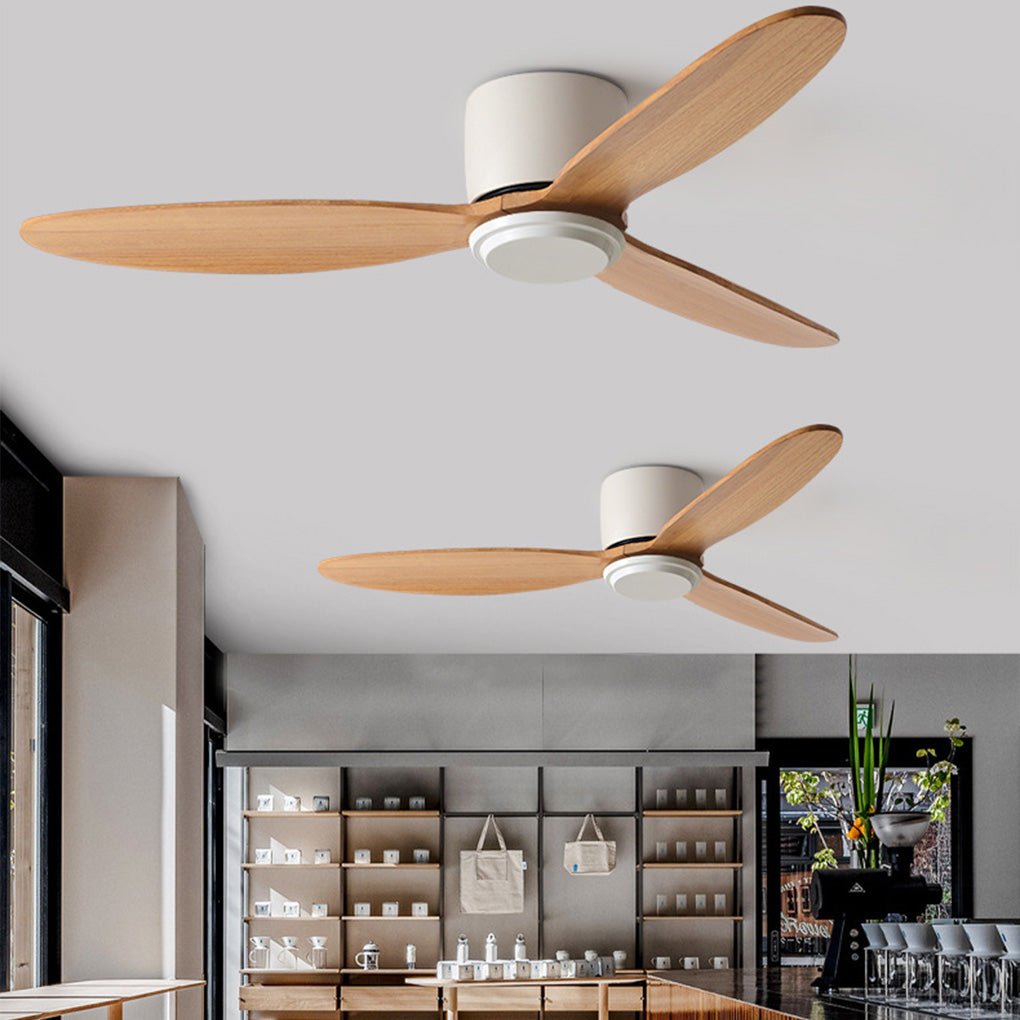 Natural Wood Ceiling Fan with LED Light - Nordic Style