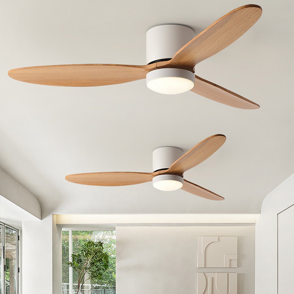 Natural Wood Ceiling Fan with LED Light - Nordic Style