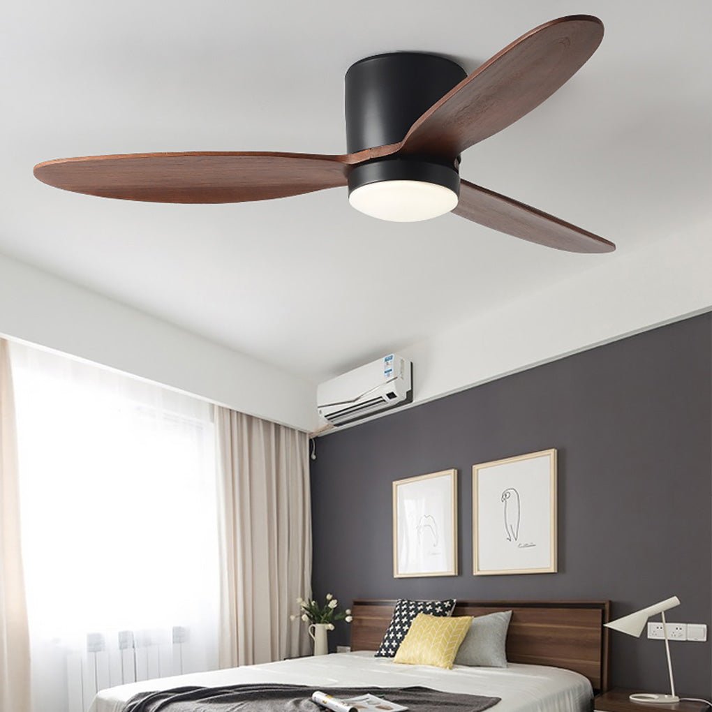 Natural Wood Ceiling Fan with LED Light - Nordic Style