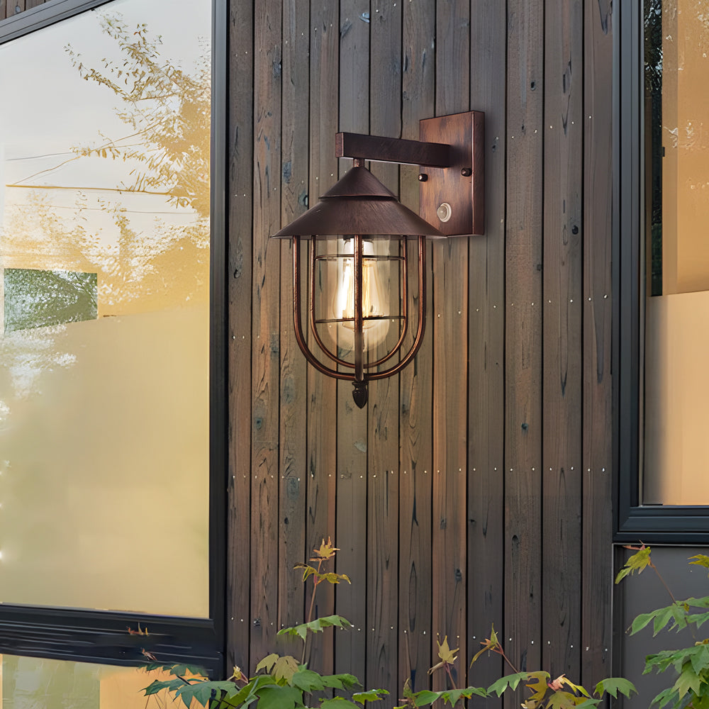 Nautical Wrought Iron Glass Outdoor Wall Sconce Light