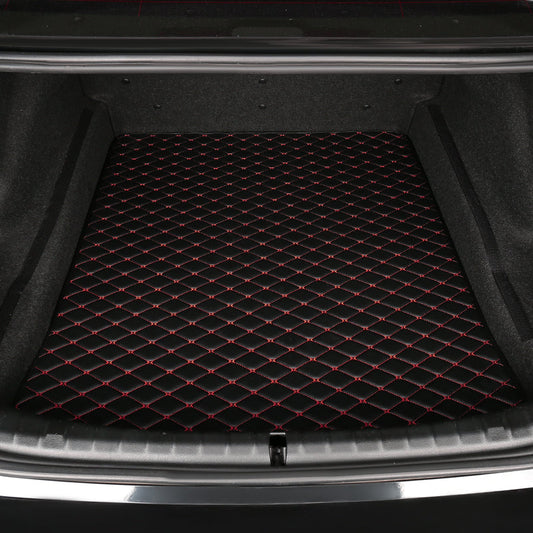 Premium Black & Red Trunk Mats Adaptive Fit- Durable All-Weather Protection for Cars