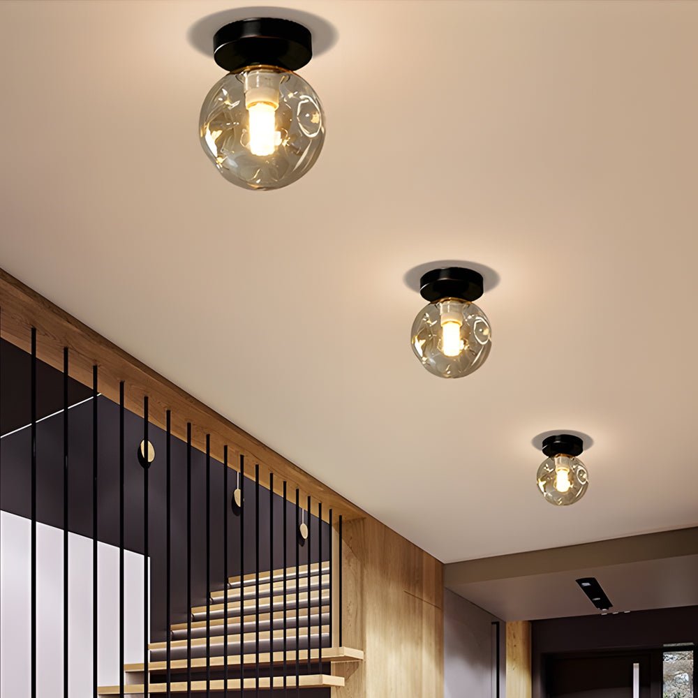 Nordic Corridor Glass Ceiling Light with Amber Smoky Shades