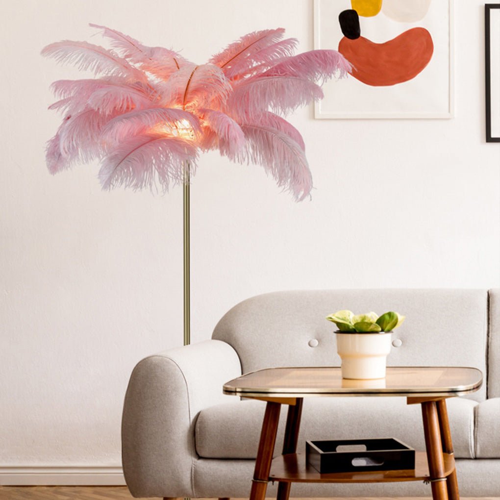 30 Inch Ostrich Feather Floor Lamp - Decorative Accent Lighting for Home Decor