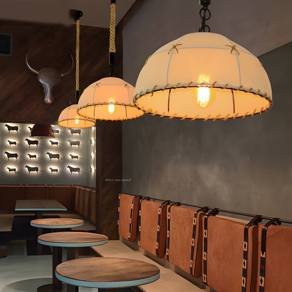 Nostalgic Linen Hemp Rope LED Chandelier - American Style Rustic Lighting