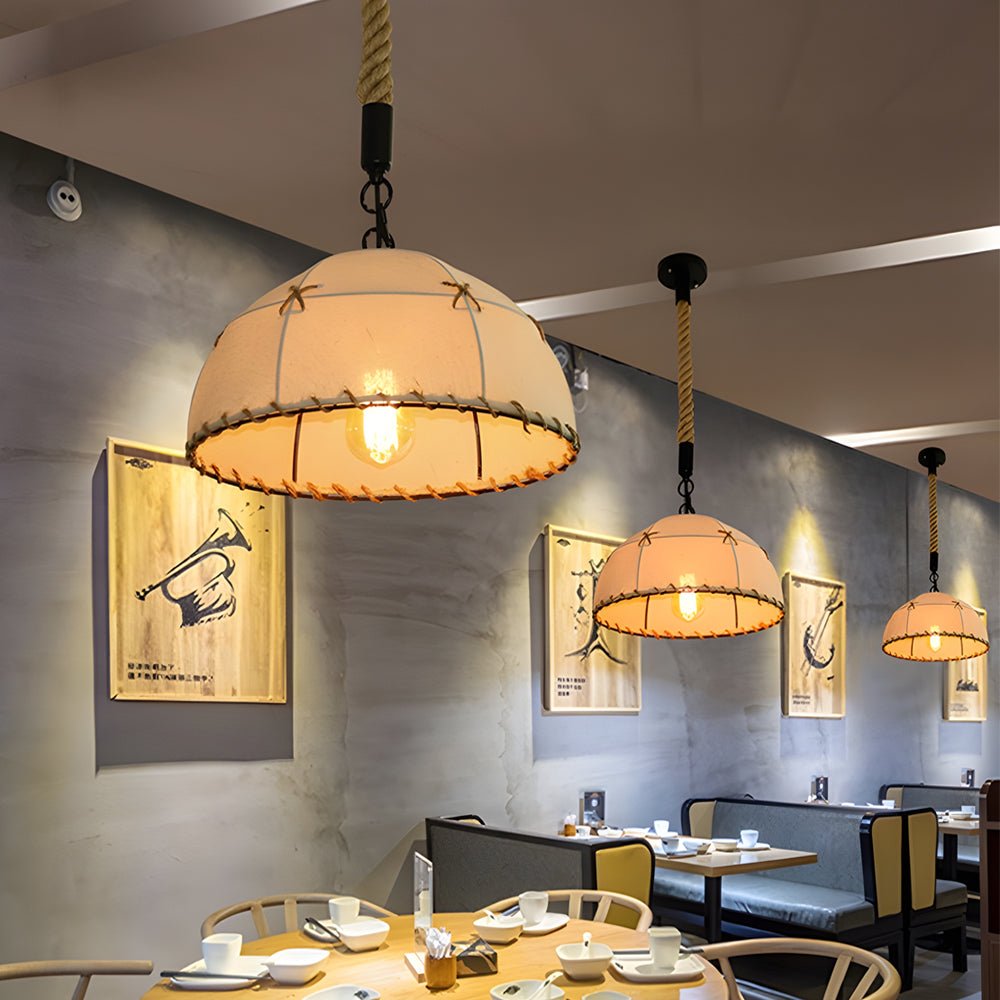 Nostalgic Linen Hemp Rope LED Chandelier - American Style Rustic Lighting