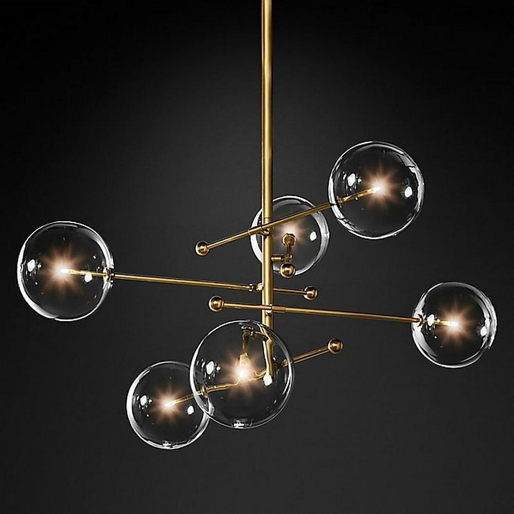 Geometric Globe Chandelier - Metal Glass Ceiling Light for Kitchen Dining Room