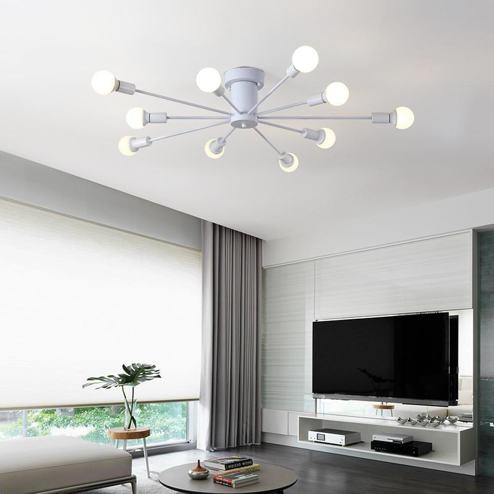 Metal Large Flush Mount Ceiling Light with 10 LED Incandescent Bulbs