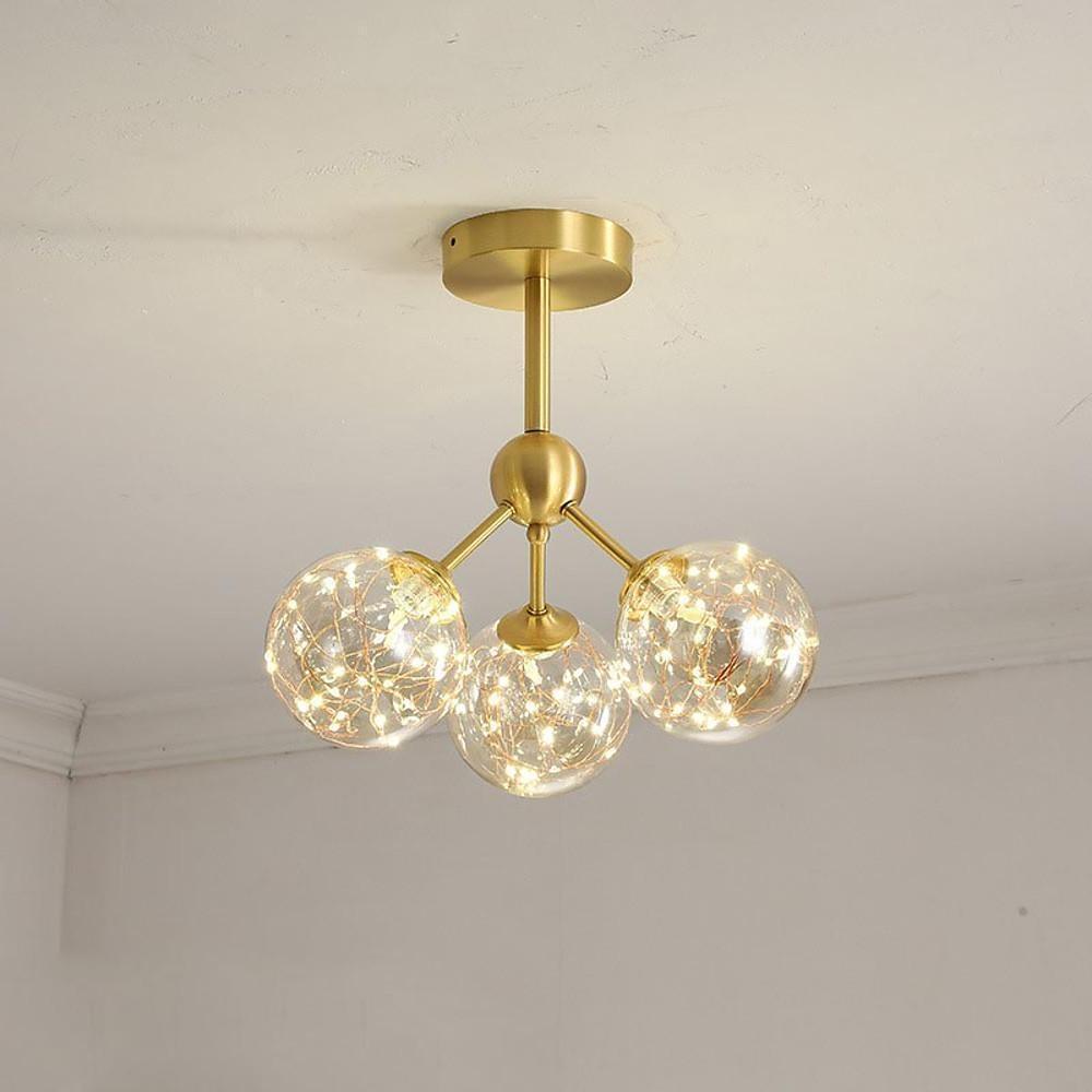 3-Globe Copper Semi Flush Mount Ceiling Light for Bedroom