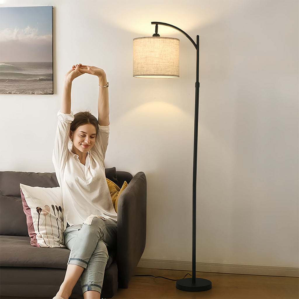 Minimalist Arc Floor Lamp - Fabric Shade Metal Living Room Lighting