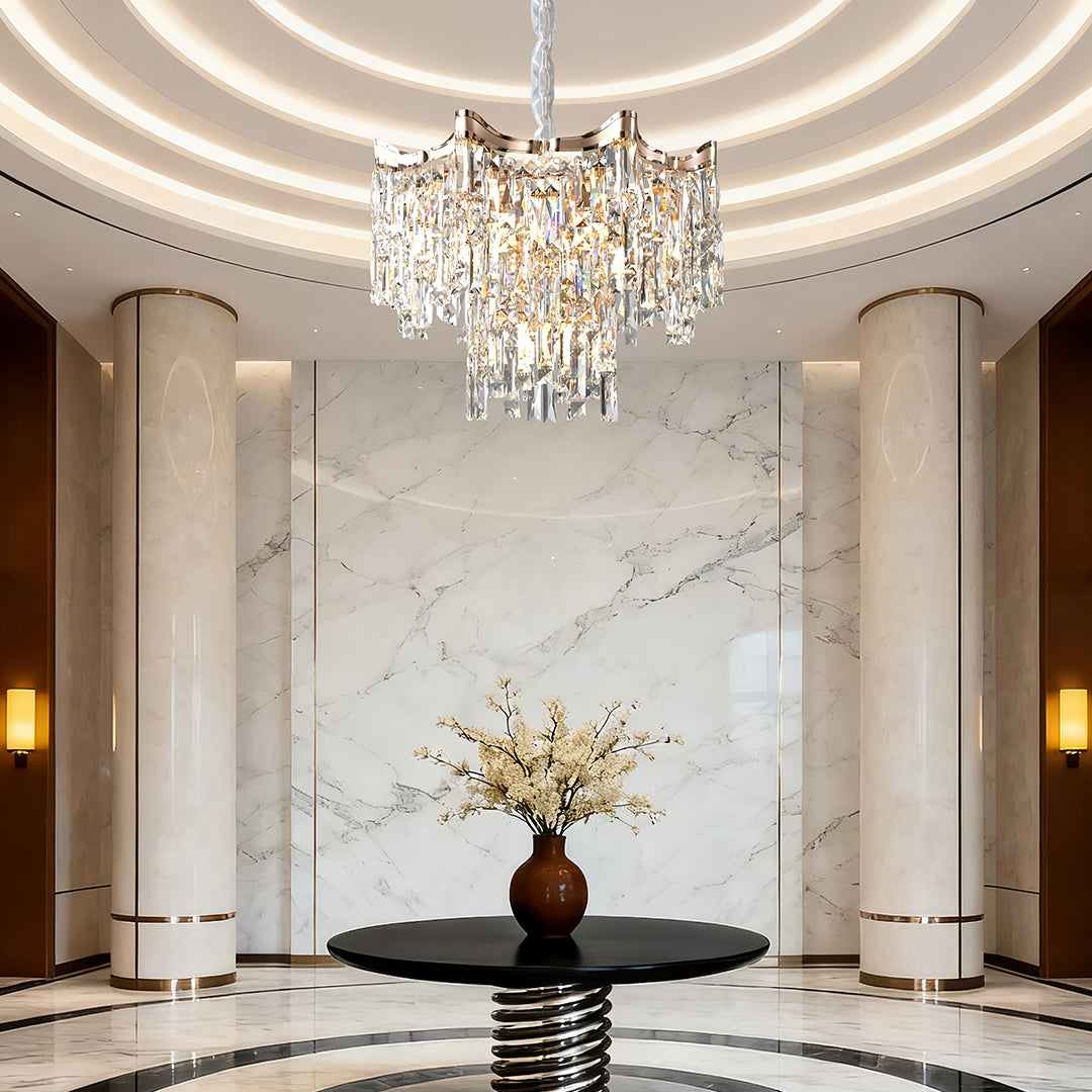 Luxury Gold Tiered Glass Chandelier - Modern Waterfall Ceiling Light