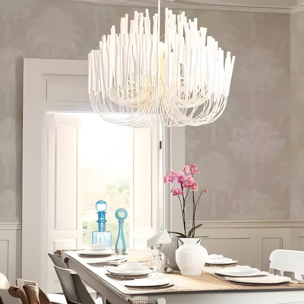 Organic Stick Chandelier - White Painted Wooden Ceiling Light