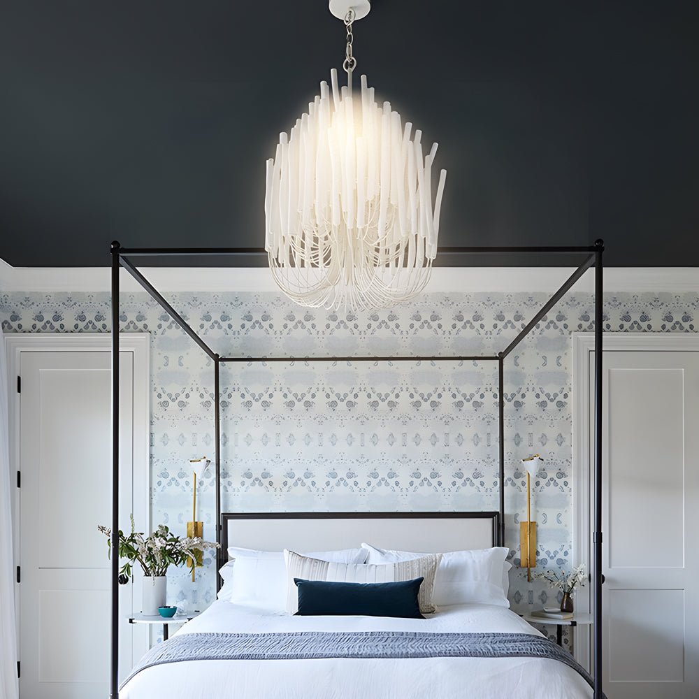 Organic Stick Chandelier - White Painted Wooden Ceiling Light