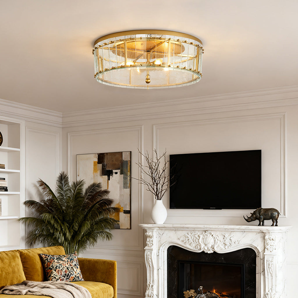 Flush Mount Gold Round Glass Light - Contemporary Luxury Lighting