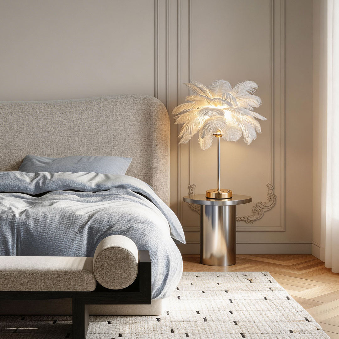Ostrich Feather Nordic Table Lamp - Elegant Night Light for Home Decor
