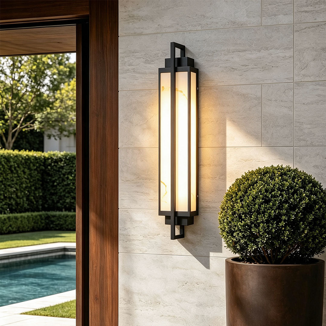 Outdoor Alabaster Wall Sconces - Modern Black Linear Light Fixtures